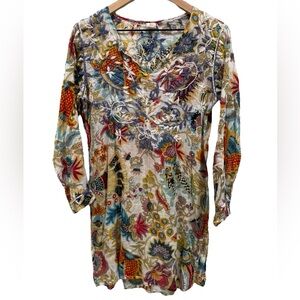 Raj Cotton Embroidered Floral Multicolor Lightweigt Tunic Top Medium